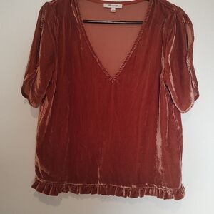 Madewell Velvet V-Neck Blouse in Rich Brown